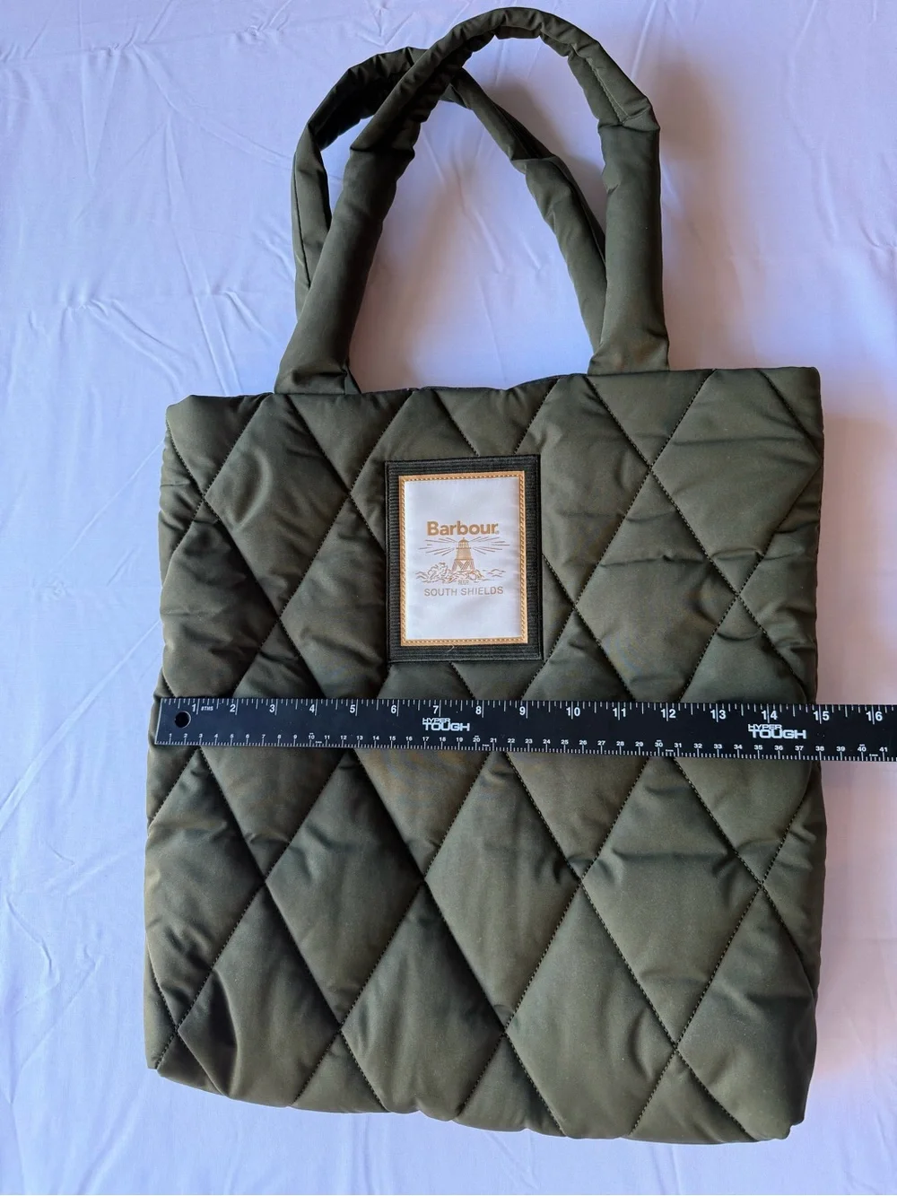 Barbour Olive Quilted Tote with Branded Patch